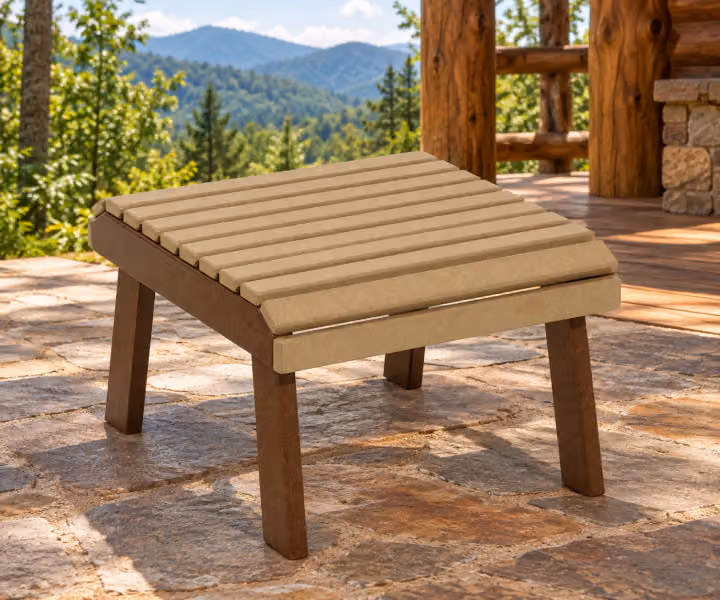 Willow Bay Poly Flat Top Footrest in an outdoor mountain cabin setting