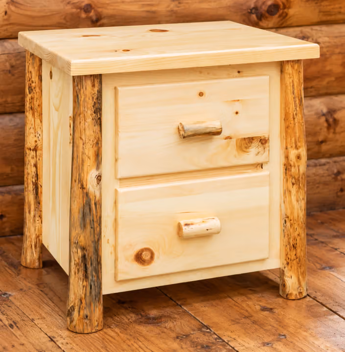 Timber Hollow Rustic Pine Flat-Front Two-Drawer Nightstand