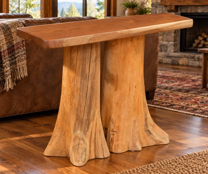 Rock Creek White Cedar & Black Walnut Sofa Table Stump Base