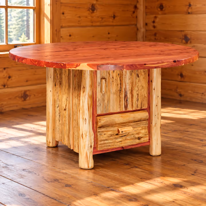 Timber Hollow Red Cedar Round Cabinet-Base Dining Table