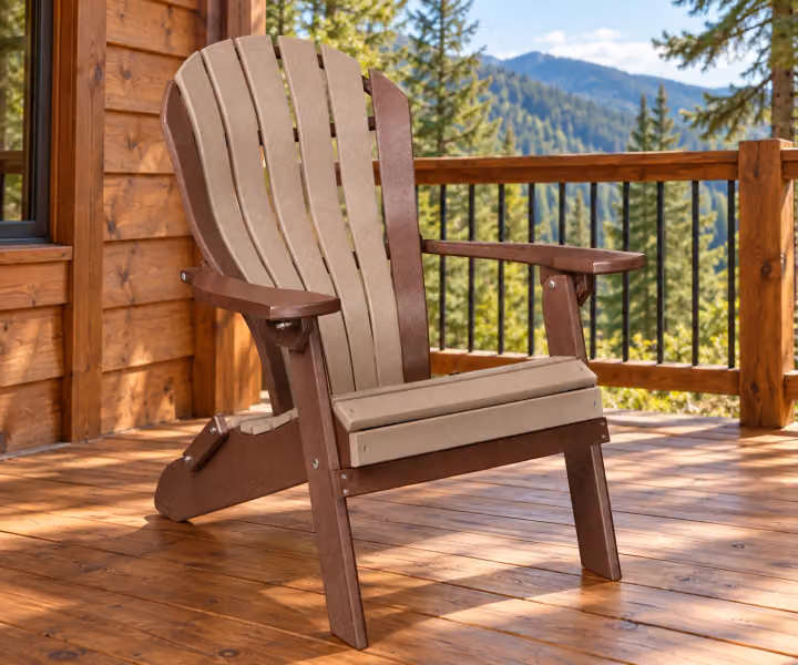 Harbor Porch Arched-back Poly Folding Beach Chair in an outdoor cabin setting