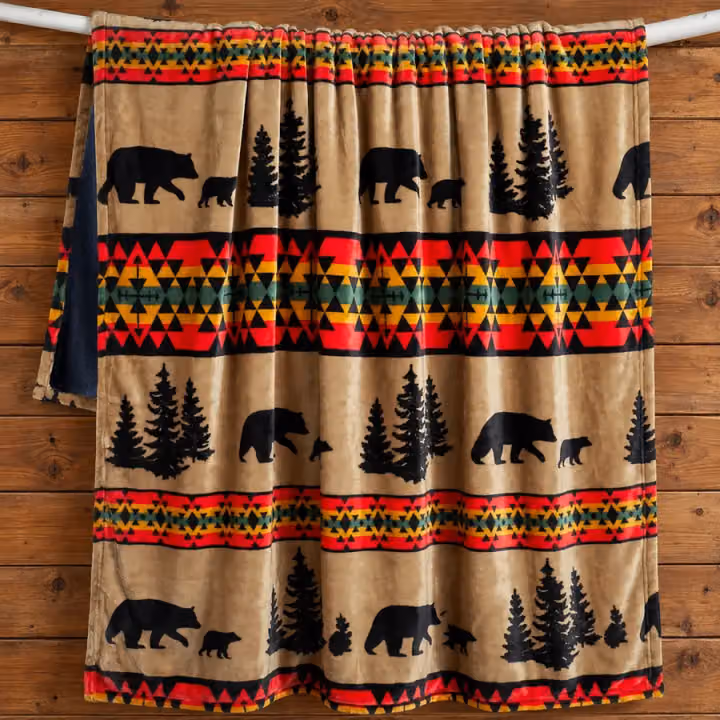 Bear Trails with Black Sherpa Plush Throw