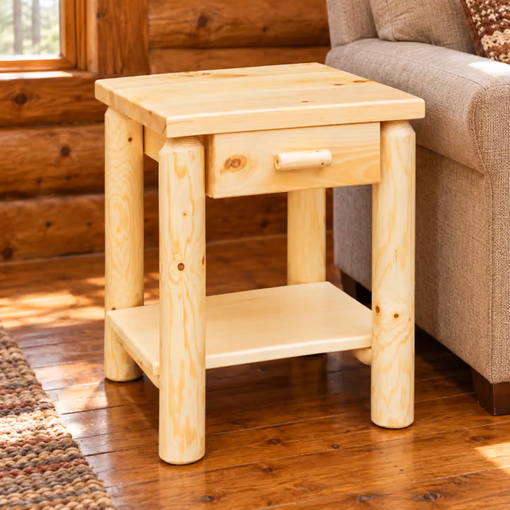 Timber Hollow Plain Pine Drawer and Shelf End Table