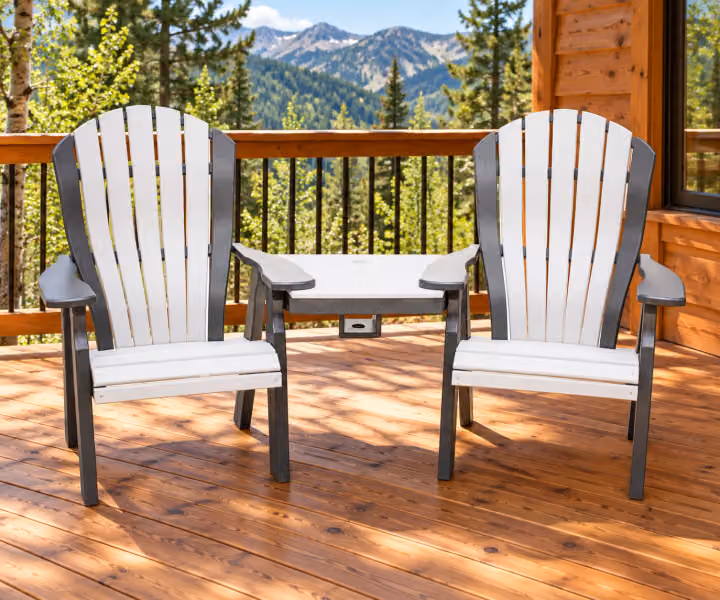Harbor Porch Arched-back Poly Tete-a-Tete in an outdoor cabin setting