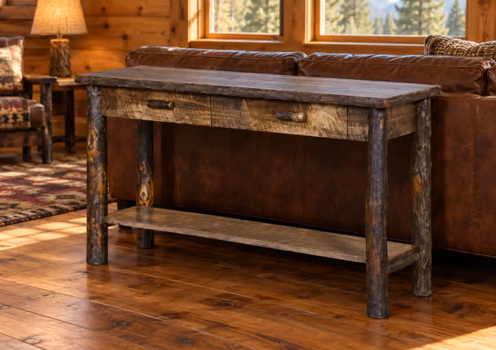 Stonewater Rough-sawn Maple & Hickory Two-Drawer Sofa Table