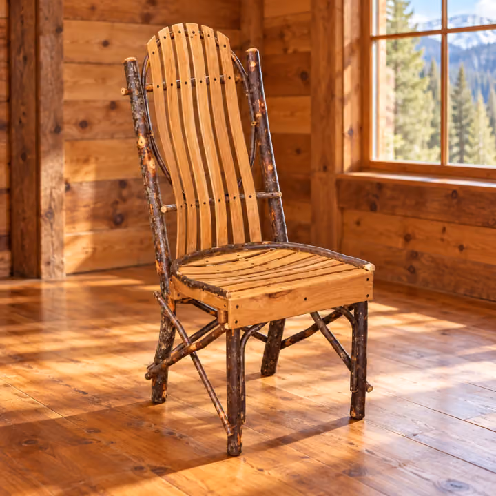 Fox Hollow Hickory Bendwood Side Chair in a rustic cabin dining
