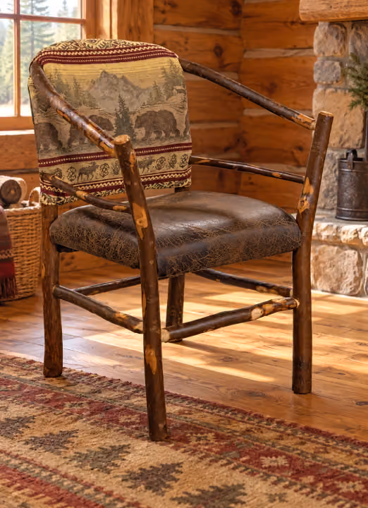 Hearthside Hickory Glen Upholstered Hoop Chair in a rustic cabin