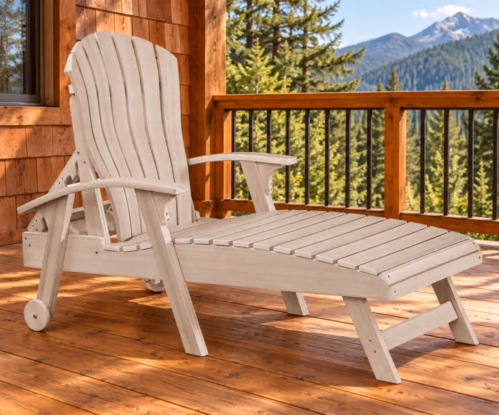 Harbor Porch Arched-back Poly Lounge Chair in an outdoor cabin setting
