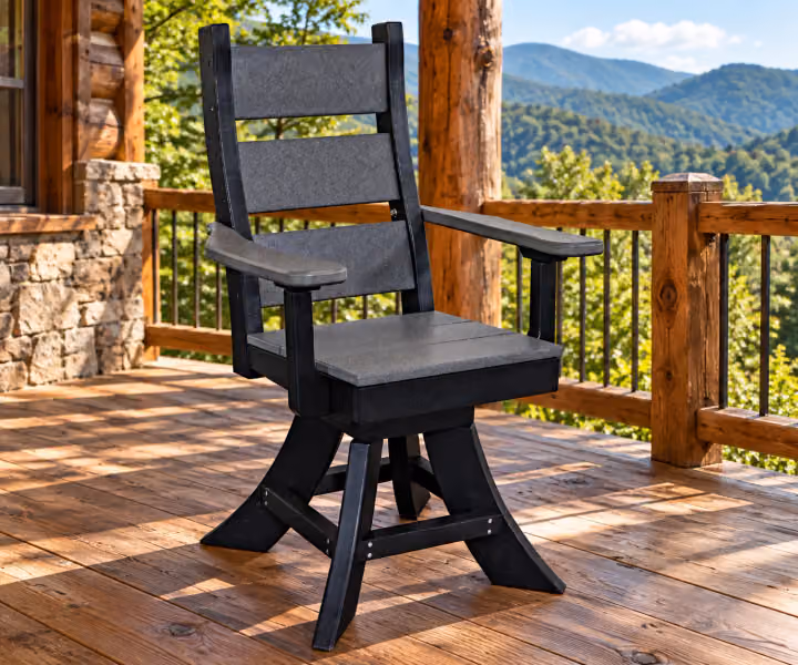 Willow Bay Poly Quiet Cove Swivel with Arms in an outdoor mountain cabin setting