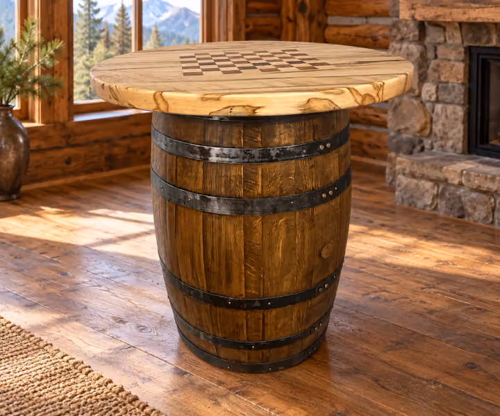 Caskwood Checkerboard Barrel Table