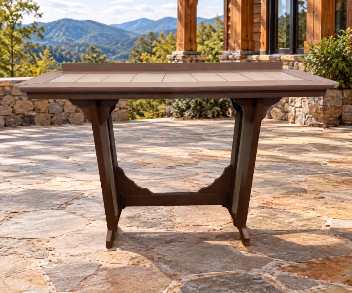 Willow Bay Poly Compact Cub Mission Table in an outdoor mountain cabin setting