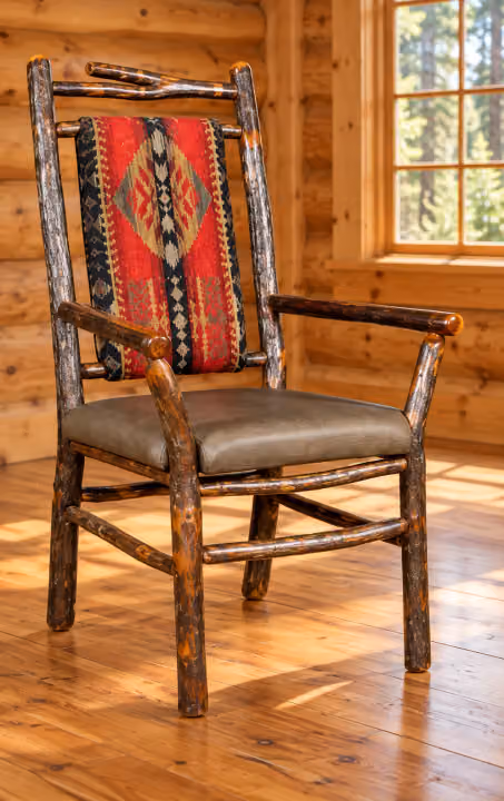Fox Hollow Hickory Branch-Back Armchair in a rustic cabin dining