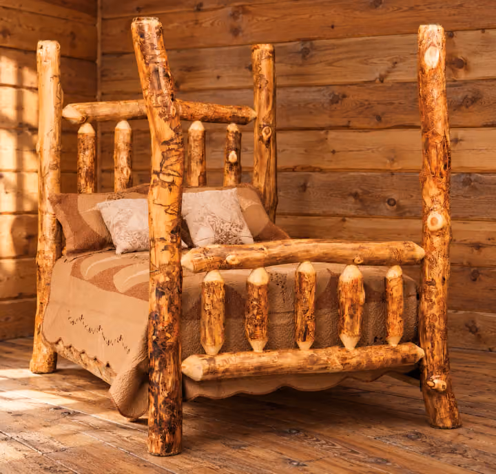 Timber Hollow Aspen Four-Poster Bed in a cabin bedroom