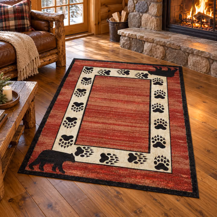 Bear Track Red Cabin Rug