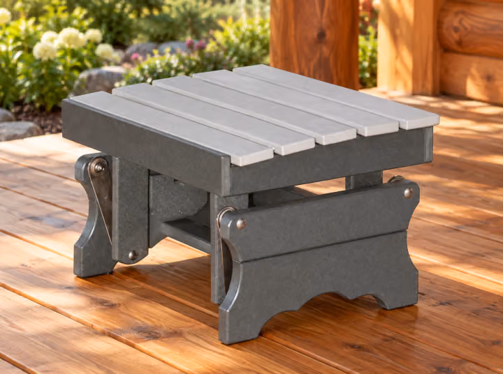 Harbor Porch Poly Gliding Ottoman in an outdoor cabin setting