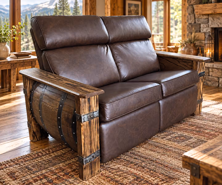 Caskwood Whiskey Barrel Reclining Loveseat