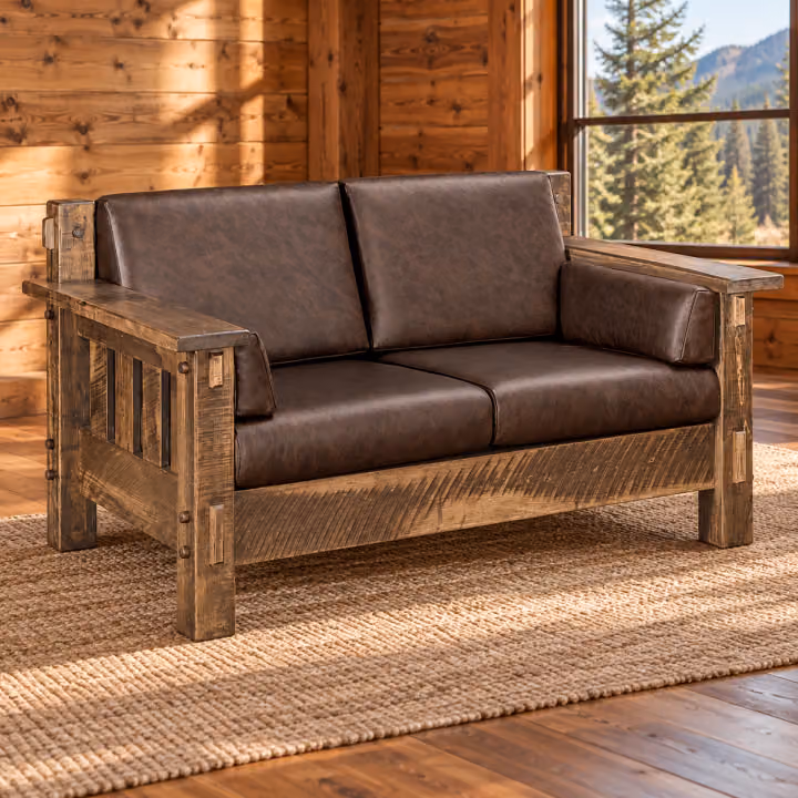 Ridge Haven Roughsawn Brown Maple Leather Loveseat