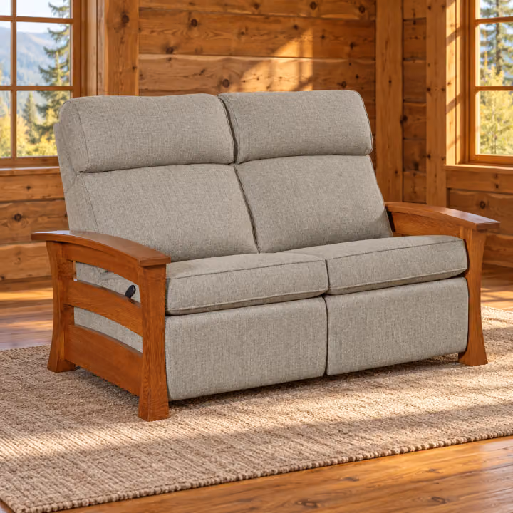 Oakfield Hollow Quarter Sawn White Oak Stockton Wall-Hugger Reclining Loveseat