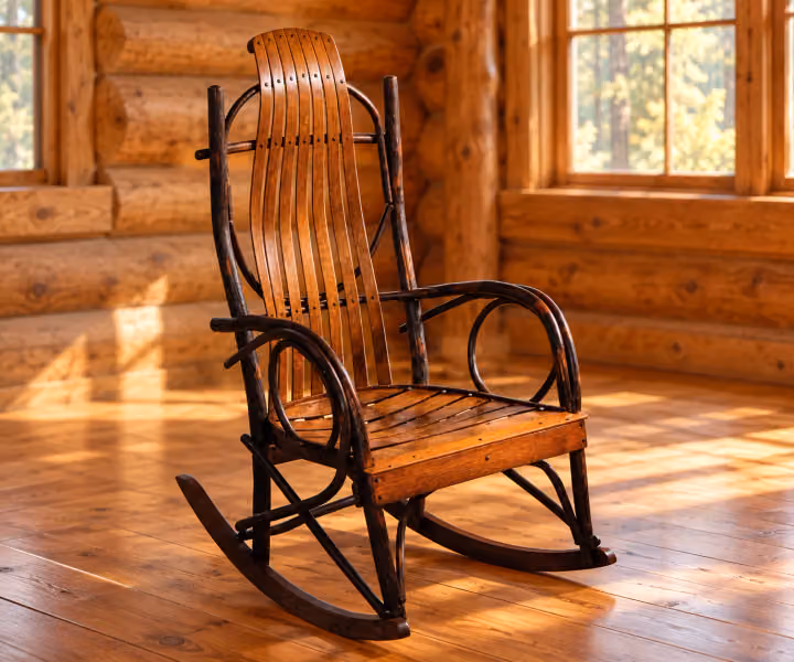 Forest Bend Hickory Oversized Rocker in a rustic cabin living
