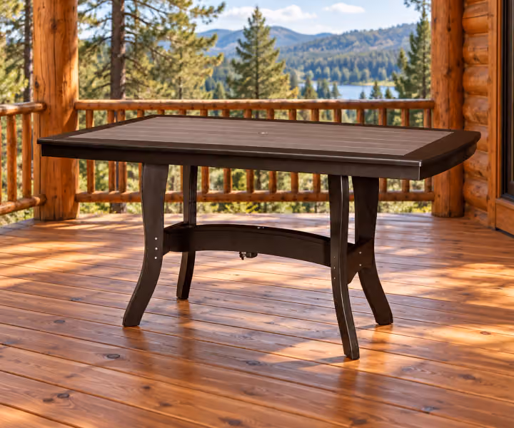 Harbor Porch Bordered Poly Counter Dining Table in an outdoor cabin setting