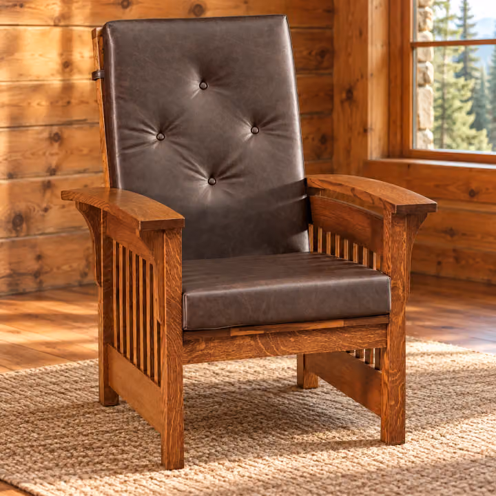 Walnut Hollow Quarter Sawn White Oak Bow-Arm Leather Chair
