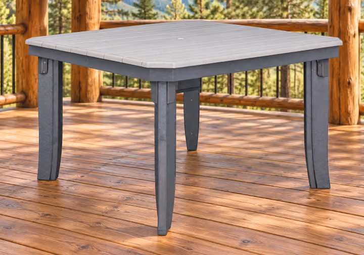 Harbor Porch Square Poly Dining Table in an outdoor cabin setting