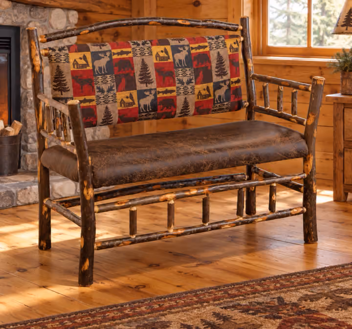 Hearthside Hickory Glen Upholstered Deacon Bench