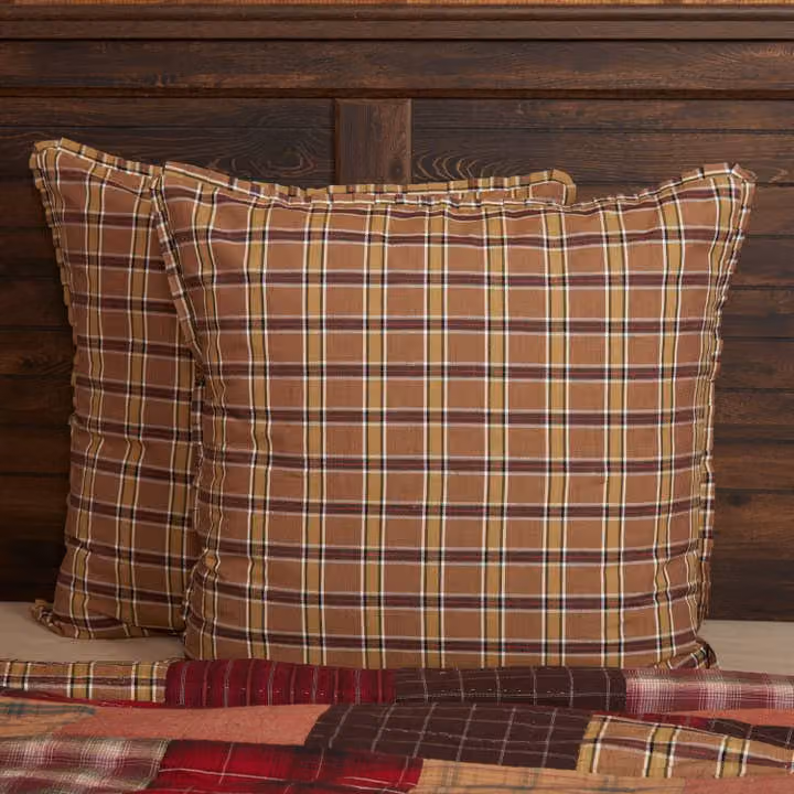 Brown Green Plaid Euro Sham | Wyatt Decor 26x26