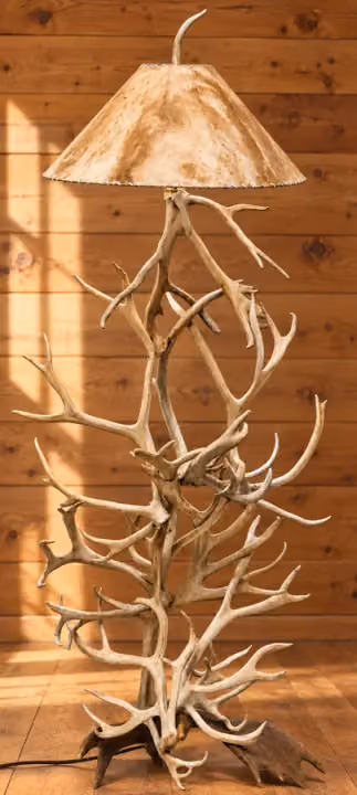 Caribou Antler Floor Lamp with Moose Base