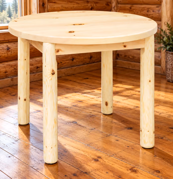 Timber Hollow Plain Pine Round Log-Leg Dining Table