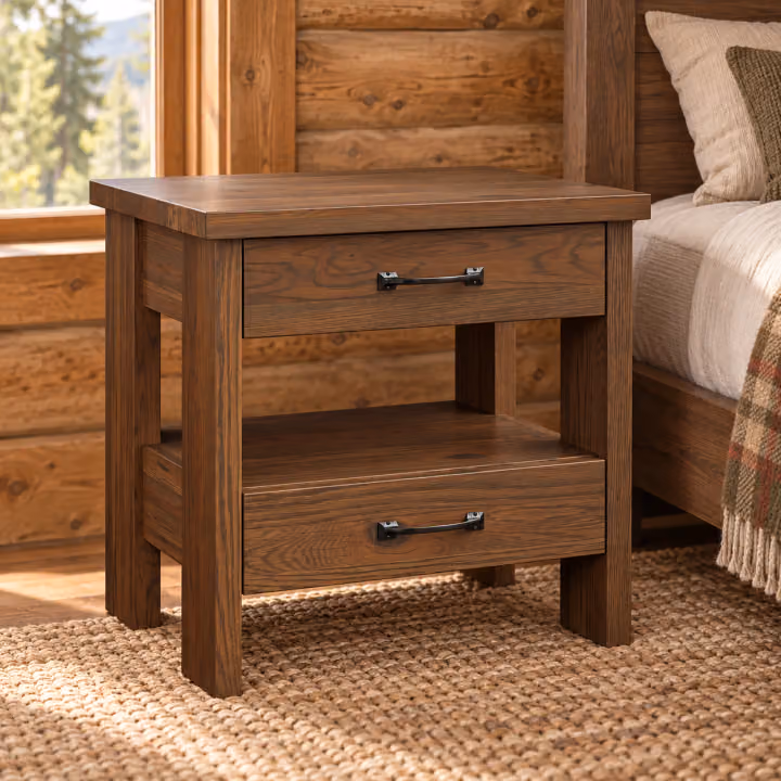 Prairie Crest Rustic White Oak Two-Drawer Shelf Nightstand