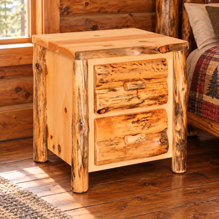 Timber Hollow Rustic Pine Two-Drawer Nightstand