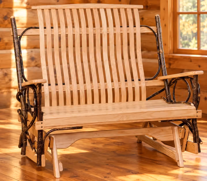 Hemlock Ridge Hickory Glider in a rustic cabin living