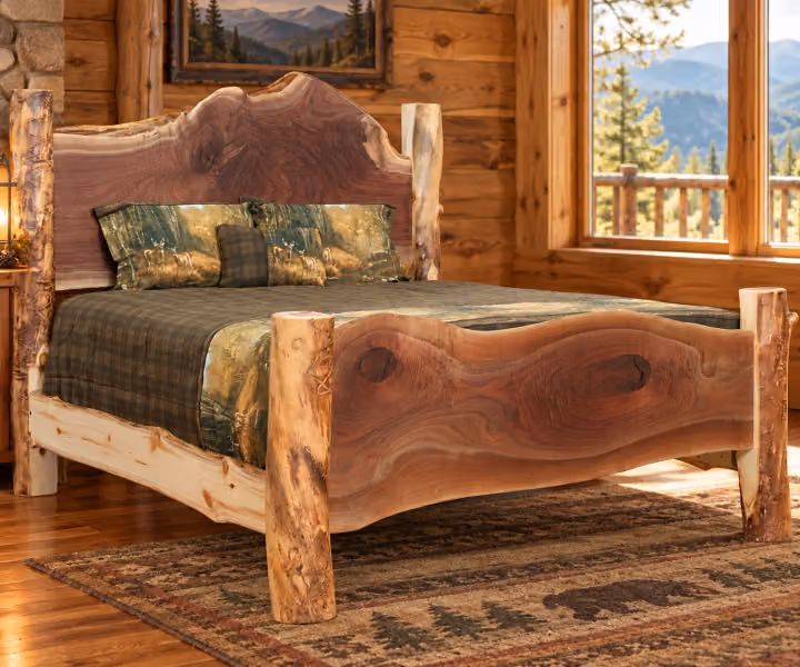 Summit Trail Aspen & Black Walnut Bed in a rustic cabin bedroom