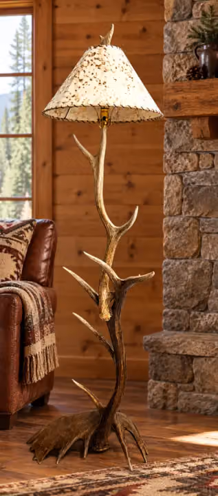 Elk Antler Floor Lamp with Moose Base