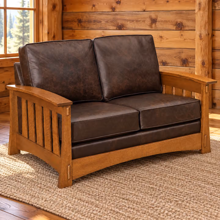 Fern Terrace Quarter Sawn White Oak Deep-Seat Leather Loveseat
