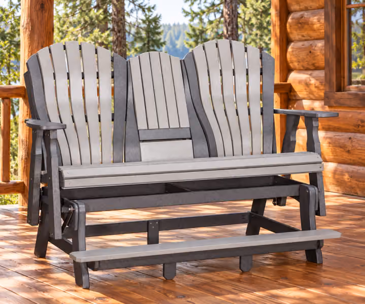 Harbor Porch Arched-back Poly Counter Console Glider in an outdoor cabin setting