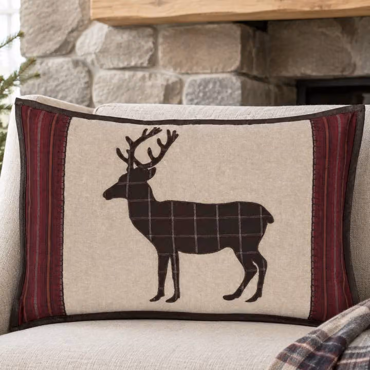 Rustic Deer Applique Throw Pillow Wyatt Lodge Decor 14x22