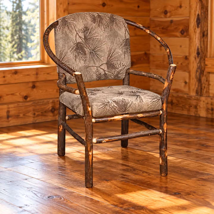 Fox Hollow Hickory Hoop Chair in a rustic cabin setting