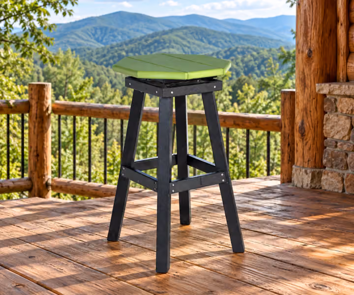 Willow Bay Poly Swivel Stool in an outdoor mountain cabin setting
