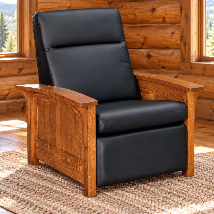 Summit Hollow Quarter Sawn White Oak Panel Wall-Hugger Leather Recliner