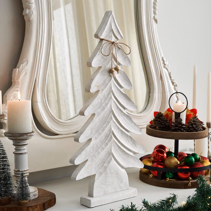 All is Calm Distressed White Wooden Tree