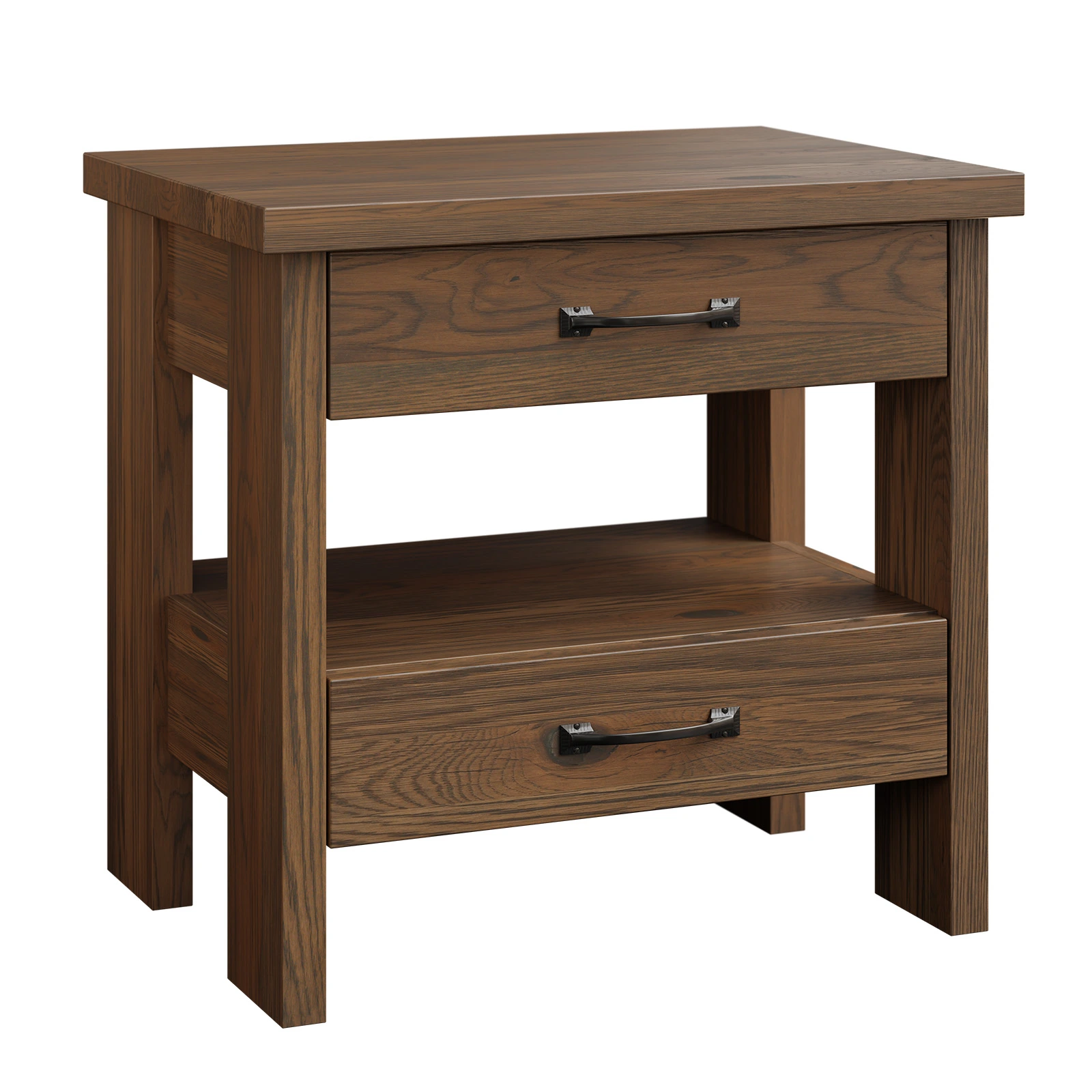 Prairie Crest Rustic White Oak Two-Drawer Shelf Nightstand