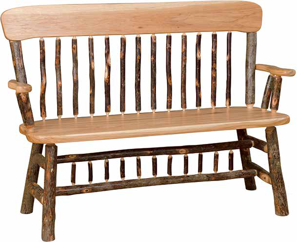 Hemlock Ridge Hickory Panel Back Bench with Arms