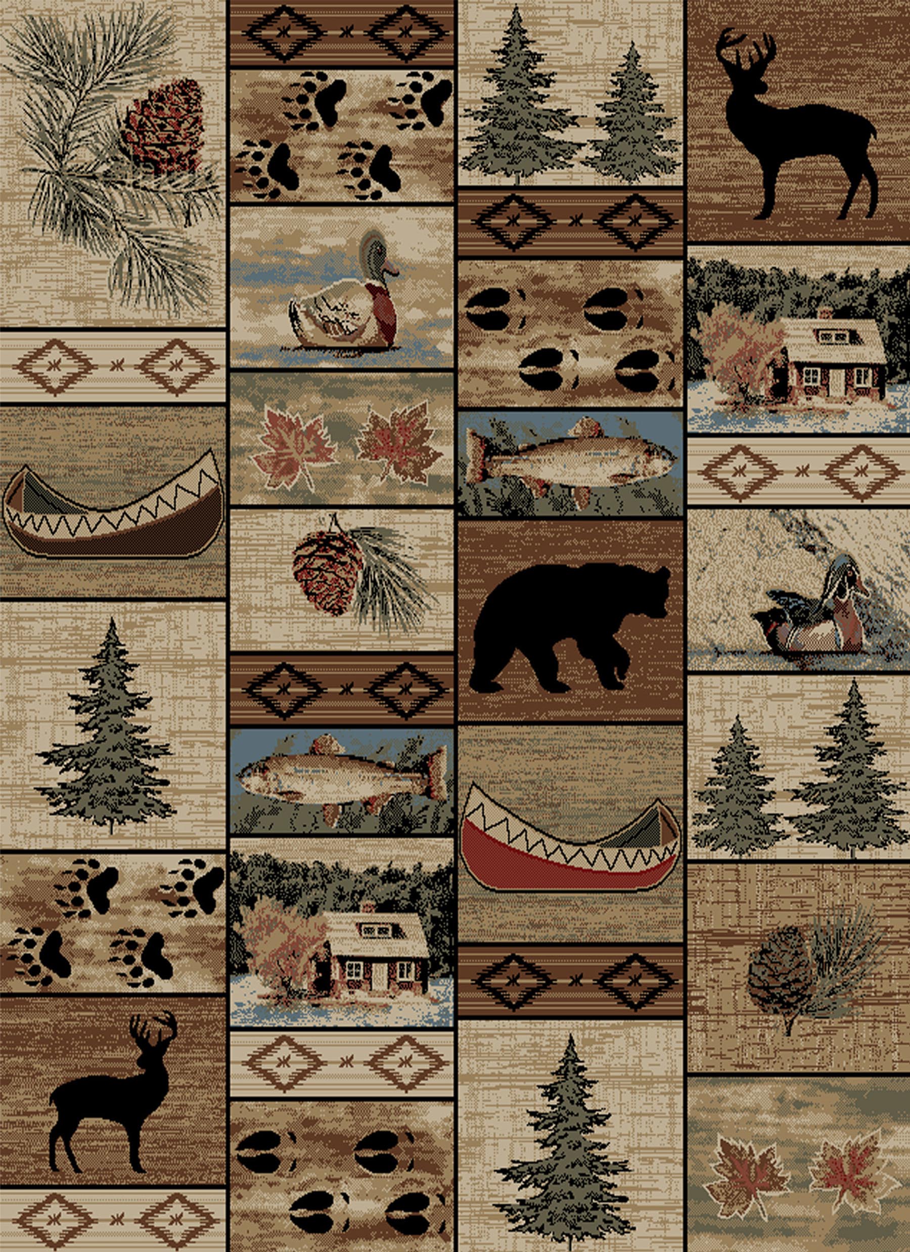 Mountain Haven Wildlife Patchwork Rug — rectangular pattern