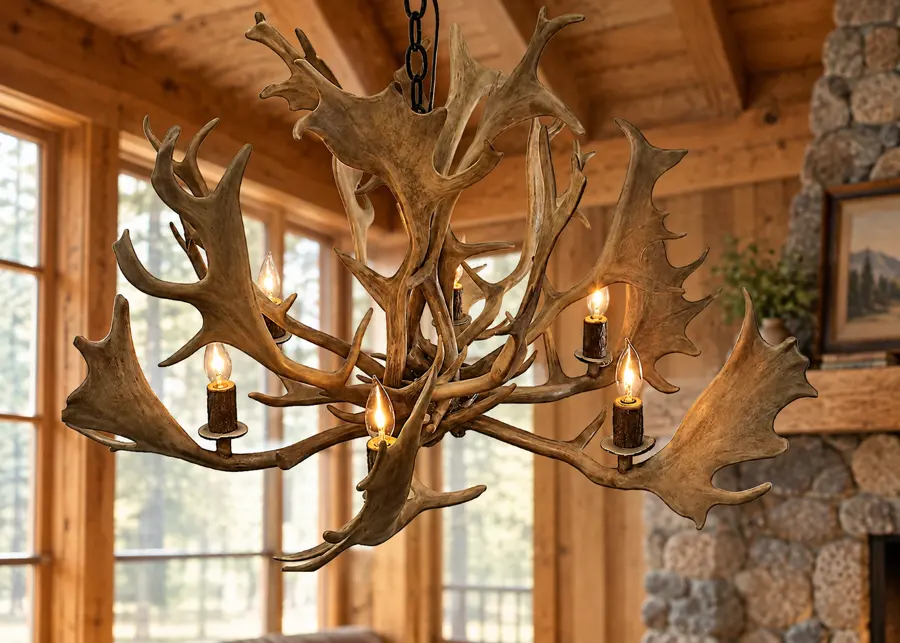 Fallow Antler Crown Chandelier — 6 Light in a rustic cabin