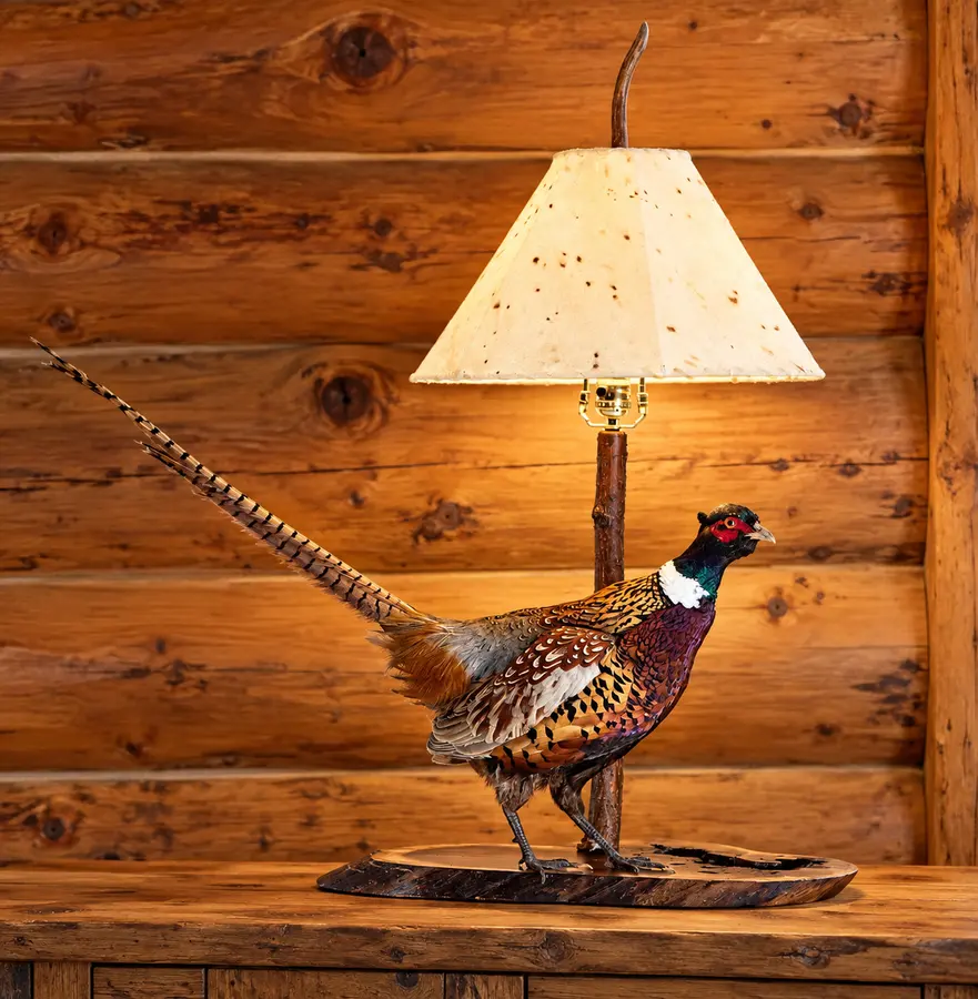 Ringneck Woodland Table Lamp in a rustic cabin
