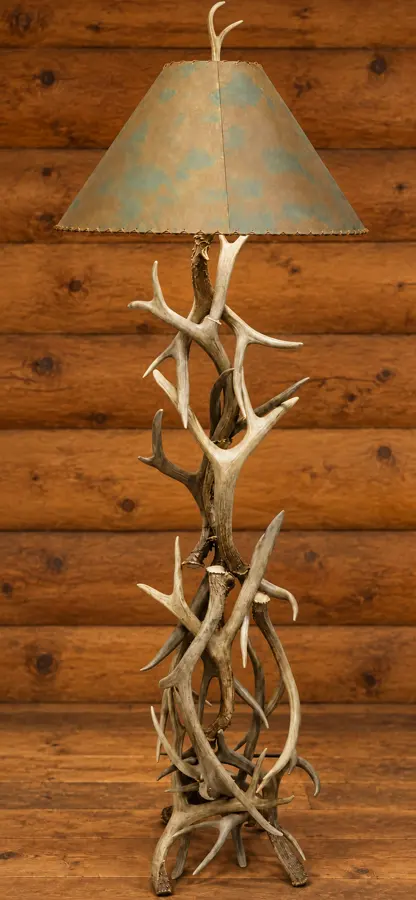 Mountain Grove Antler Floor Lamp in a rustic cabin