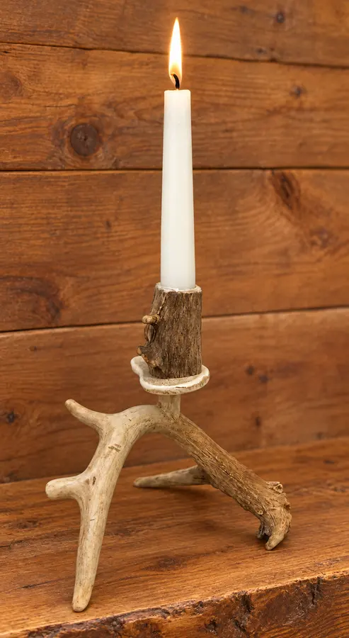 Whitetail Single-Candle Holder in a rustic cabin
