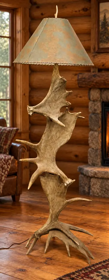 Moose Antler Tower Floor Lamp in a rustic cabin